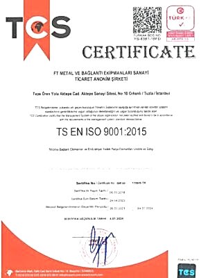 Paslanmaz çelik ve bağlantı ekipmanları sertifikası, yüksek kalite ve uyumluluk garantisi.